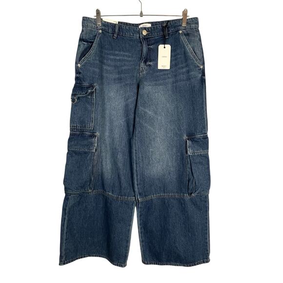 Forever 21 Cargo Jeans 29 Relaxed Fit Wide Leg Utility Pockets Denim NWT - Picture 1 of 10